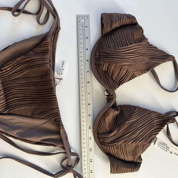 zaful brown bikini set size large textured push up top tie side bottoms nwt - Picture 8 of 8